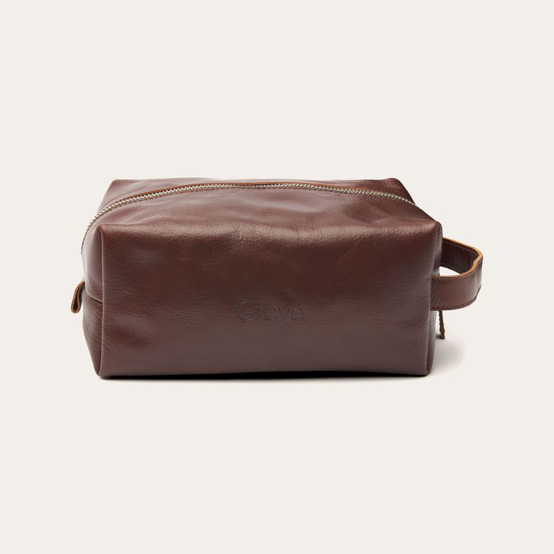 Greve Washbag (toilettas) bruin leder 